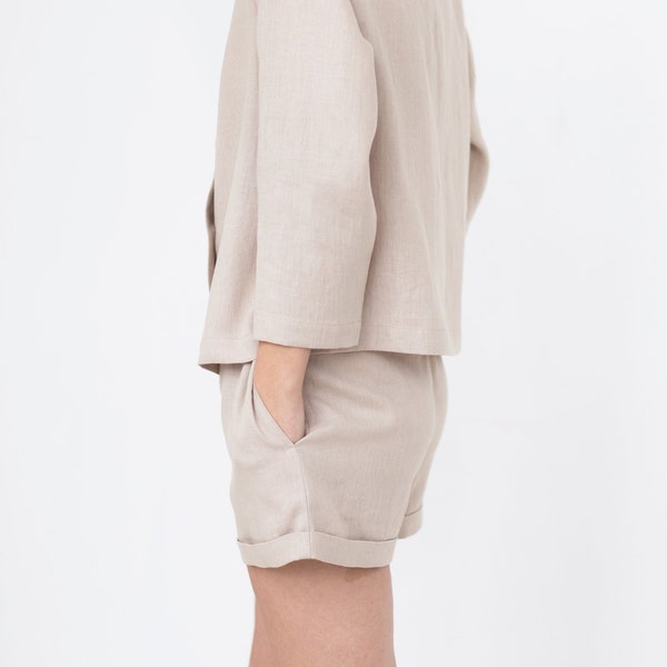 Linen high waist classic summer shorts / MITS