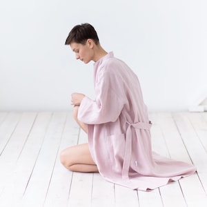 Soft linen robe / Long linen dressing gown / Linen bathrobe with pockets image 4
