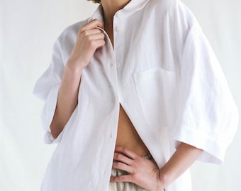 Oversized shirt in white linen / MITS