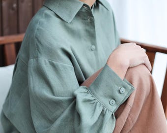 Handmade Women's Linen Shirt - Breathable, Eco-Friendly, Summer Button-Up Shirt by ManInTheStudio