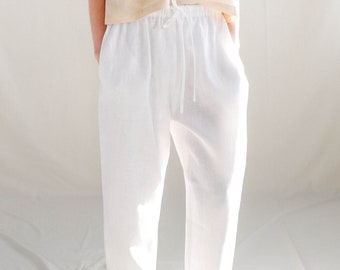 Ready to ship/Linen wide leg pants / Crop linen trousers / Handmade by MITS