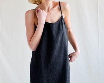 Linen cami dress / Black linen slip dress / MITS