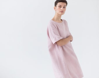 Oversize linen dress / Pink linen tunic dress / Loose fitting linen dress