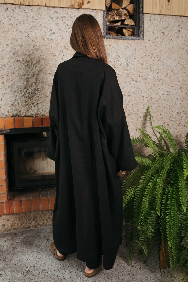 Black linen oversized coat / Long linen coat image 6