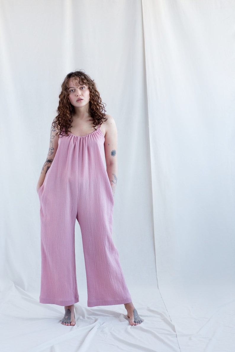 Strap double gauze cotton jumpsuit / Handmade by MITS image 4