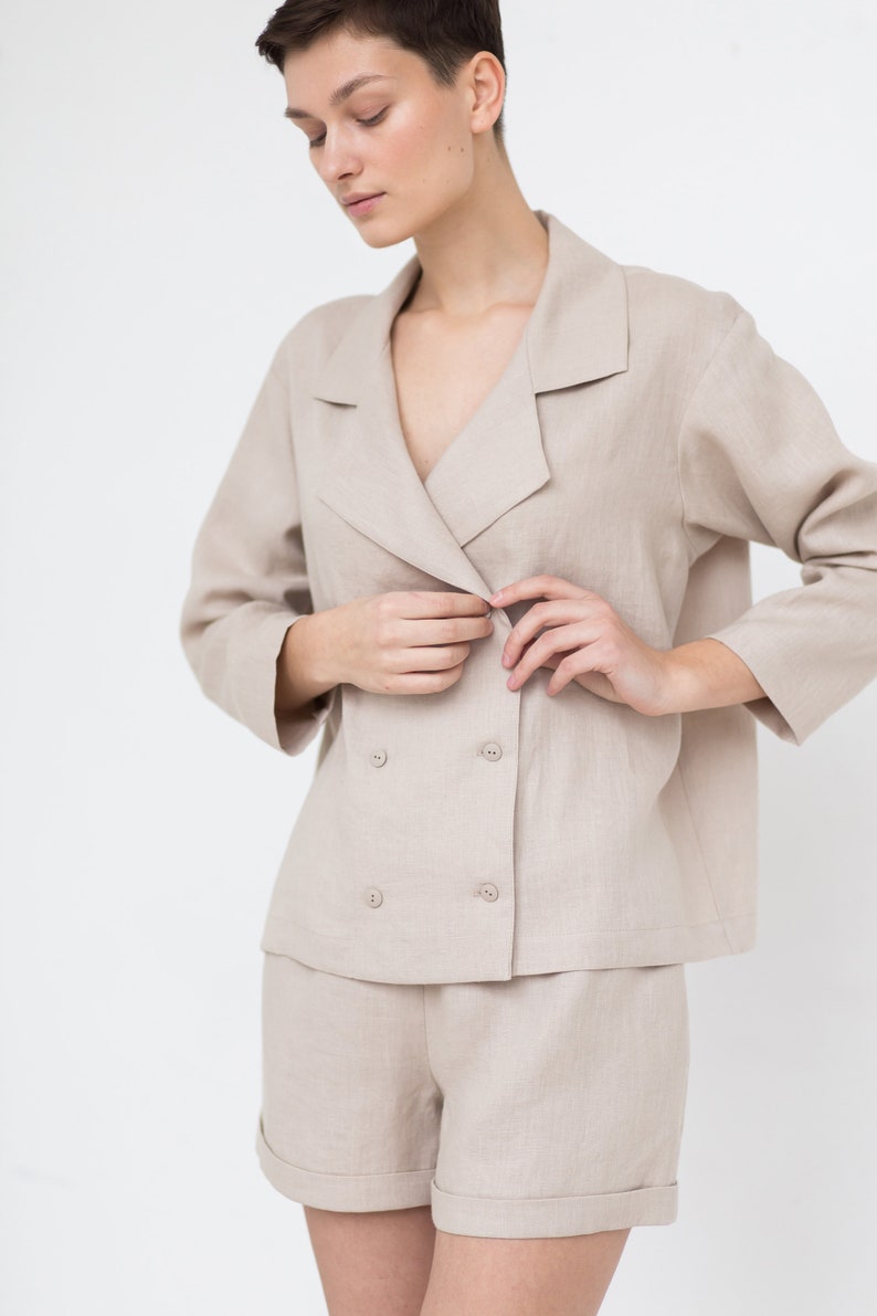 Loose double breasted linen jacket / MITS image 5
