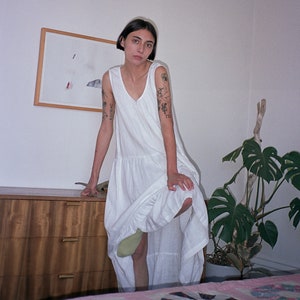 Ready to ship/Linen sleeveless dress/Ruffled hem linen dress