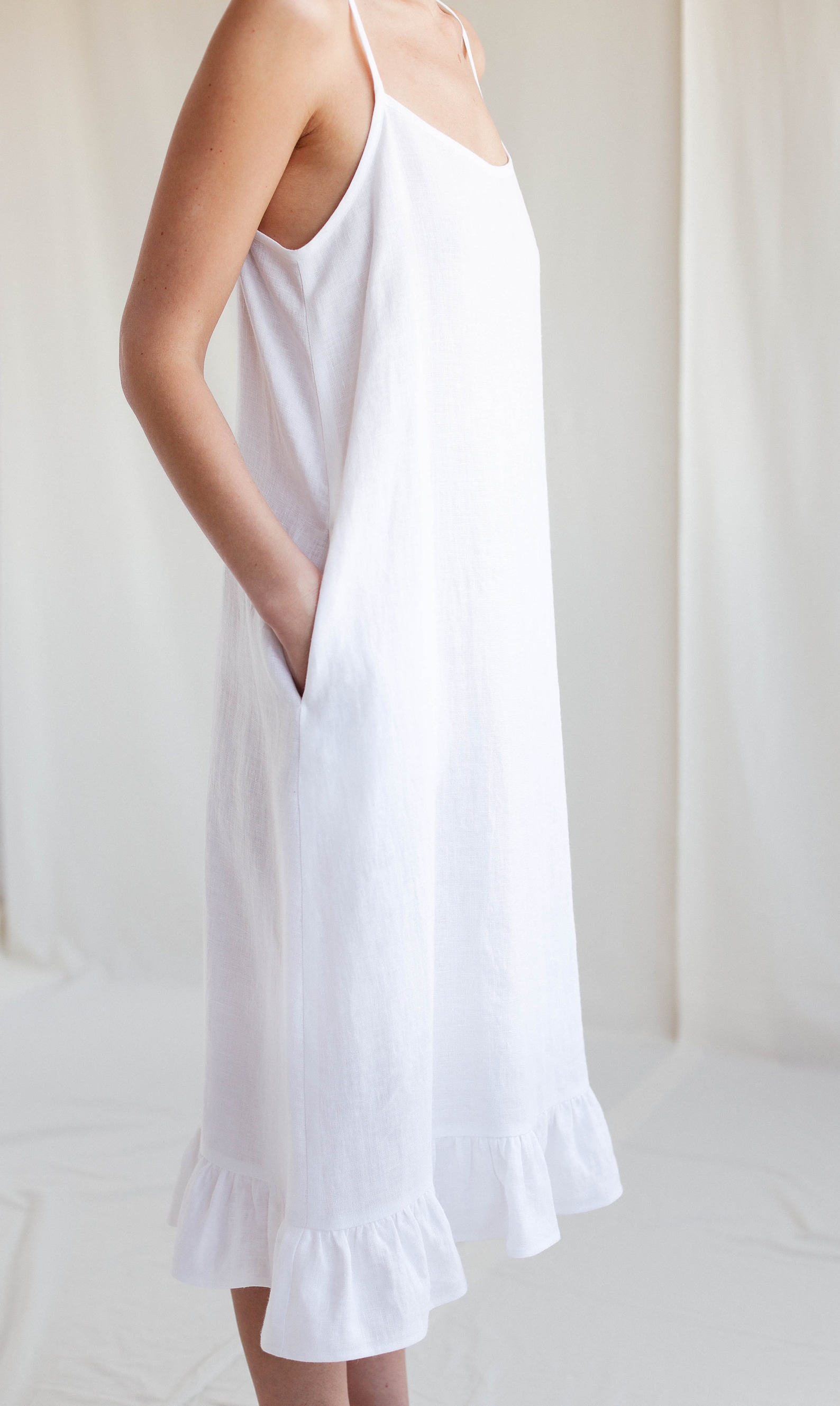 Linen Ruffled Hem Slip Dress / White Linen Nightie / MITS Etsy — free download