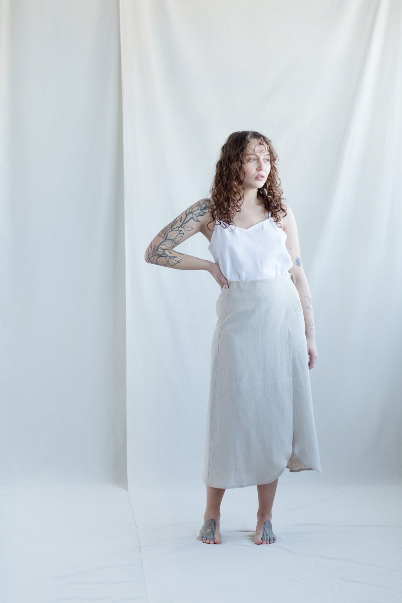 Linen wrap midi skirt / Handmade by ManInTheStudio