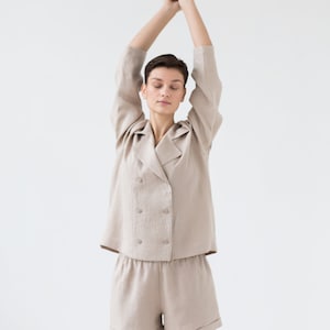 Women's linen 2 piece suit / Double faced jacket / Elastic waist band shorts / ManInTheStudio image 5