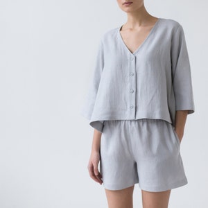Linen relaxed fit shorts with elastic waist / MITS image 6