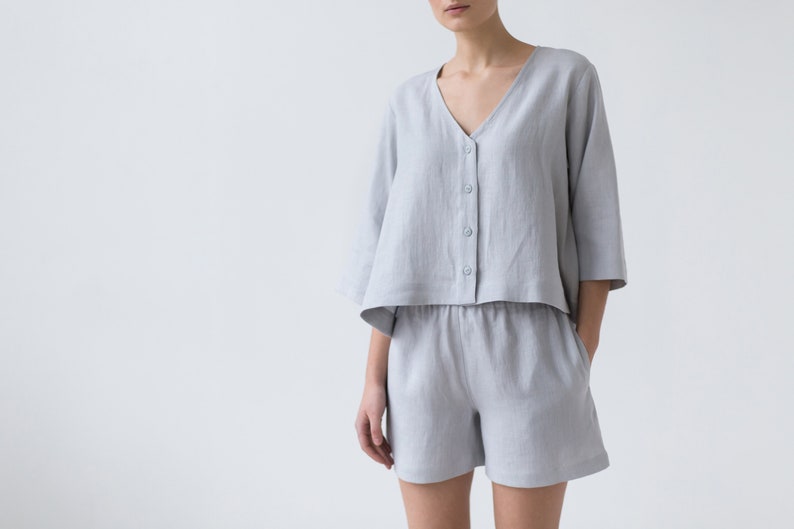 Linen relaxed fit shorts with elastic waist / MITS image 6