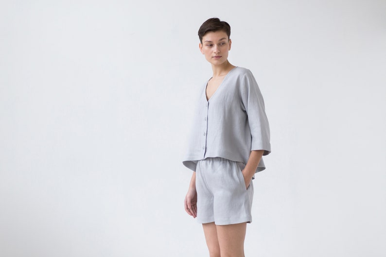 Linen relaxed fit shorts with elastic waist / MITS image 7