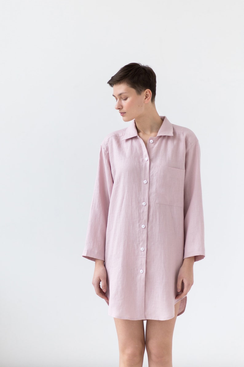 Linen shirt/Linen dress/Linen long sleeve dress/Soft linen shirt dress/Linen maternity clothing image 5