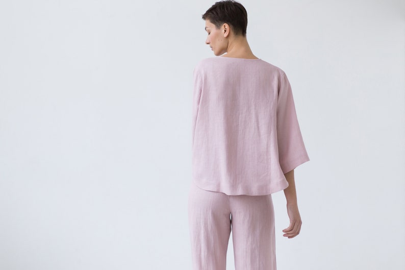 Soft linen V-neck oversized top / MITS image 8