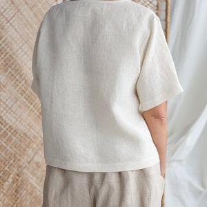 Linen oversized V-neck top / Handmade by MITS image 3