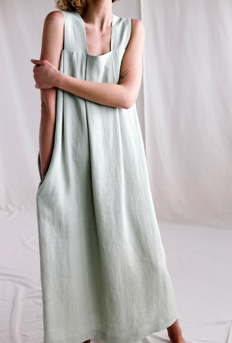 Origami linen dress / Linen loose fitting MAXI dress image 2