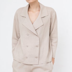 Women's linen 2 piece suit / Double faced jacket / Elastic waist band shorts / ManInTheStudio image 3