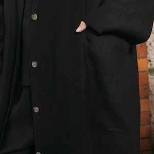 Black linen oversized coat / Long linen coat image 3