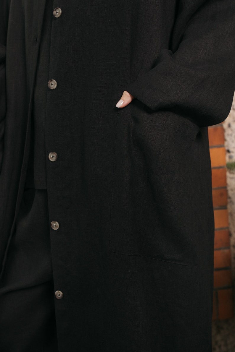 Black linen oversized coat / Long linen coat image 3