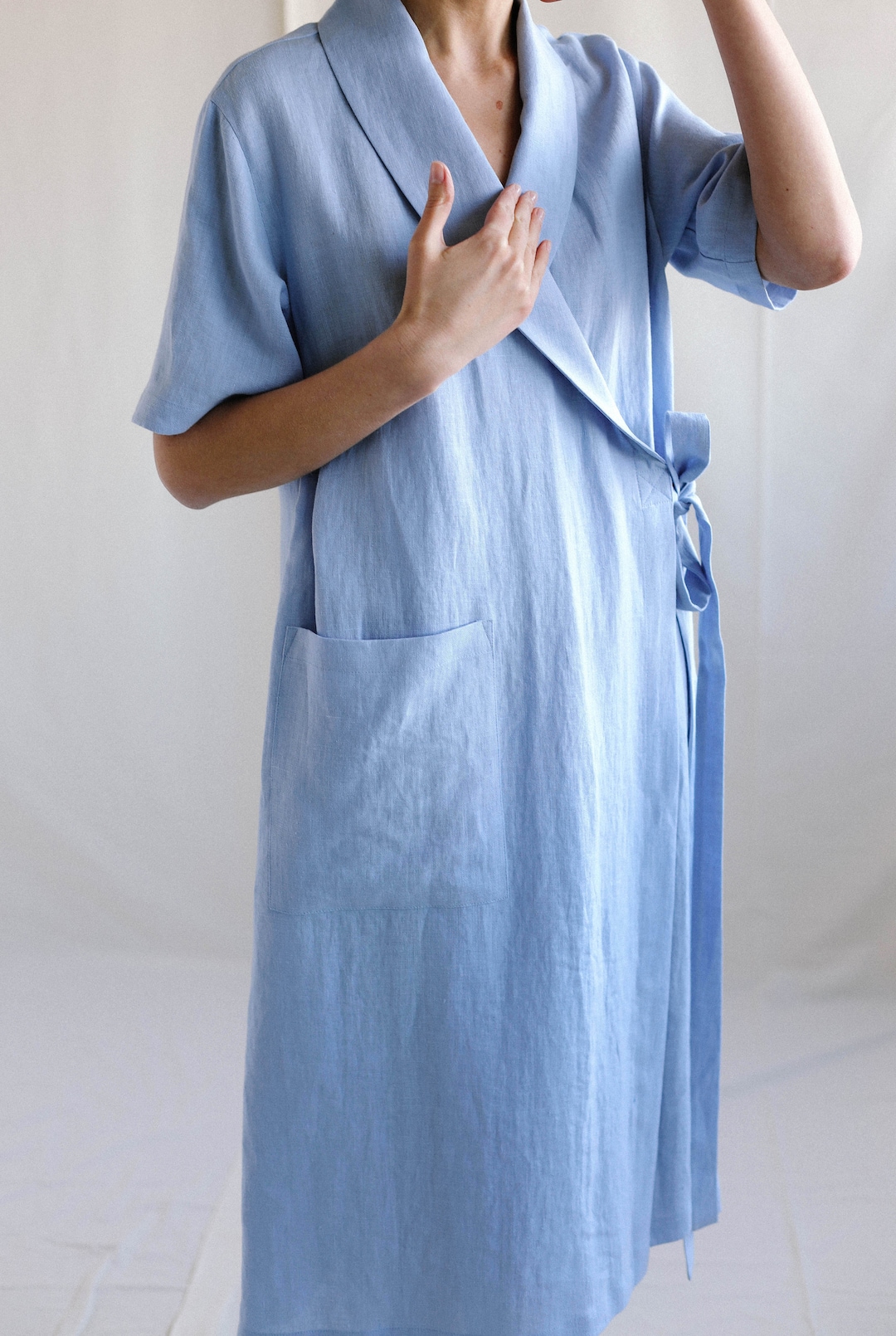 Sky Blue Linen Robe / Soft Linen Bathrobe With Pockets Etsy