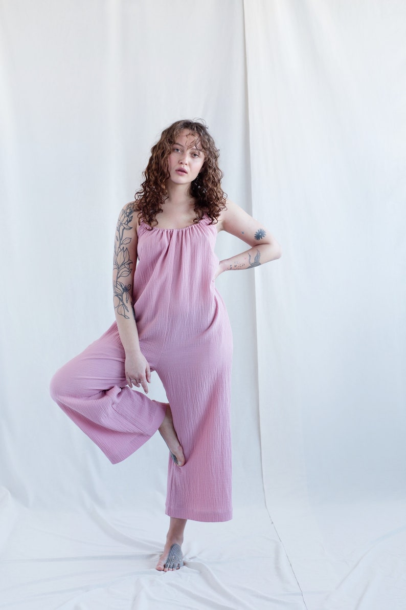 Strap double gauze cotton jumpsuit / Handmade by MITS image 6