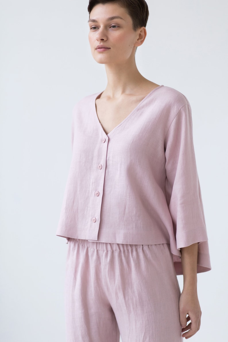 Soft linen V-neck oversized top / MITS image 9