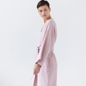 Natural linen bathrobe with pockets / Soft linen robe / Long morning linen gown image 8