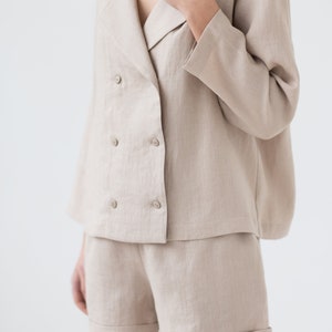 Women's linen 2 piece suit / Double faced jacket / Elastic waist band shorts / ManInTheStudio image 4