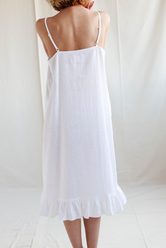 Linen Ruffled Hem Slip Dress White Linen Nightie MITS Etsy