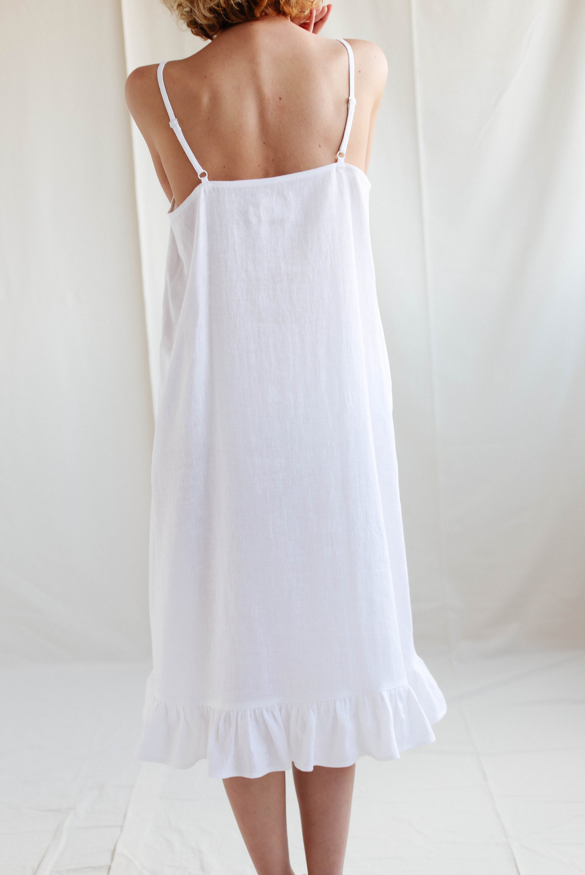 white linen slip dress