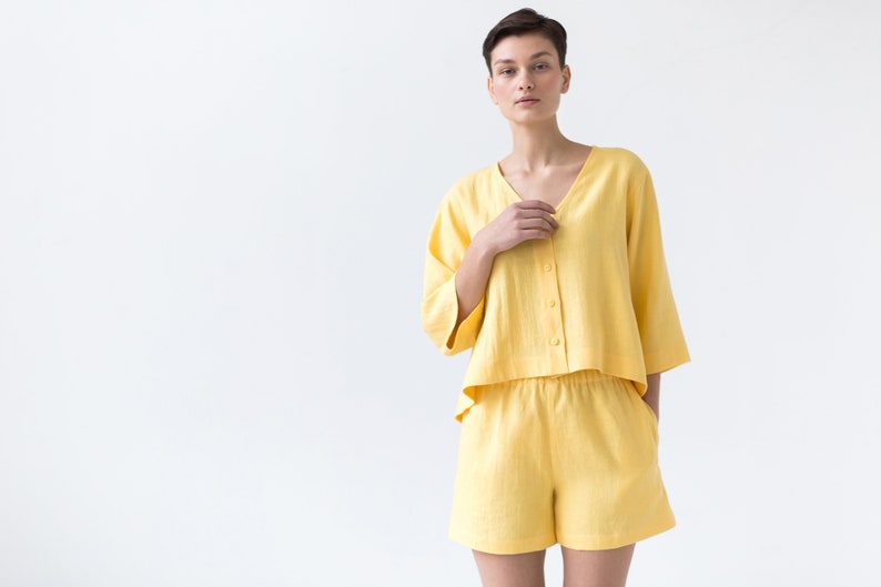 Ready to ship / Linen loose fitting summer shorts / MITS image 5