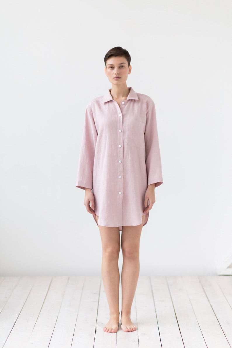 Linen shirt/Linen dress/Linen long sleeve dress/Soft linen shirt dress/Linen maternity clothing