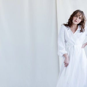 White linen long sleeve maxi wrap dress / Handmade by MITS image 6