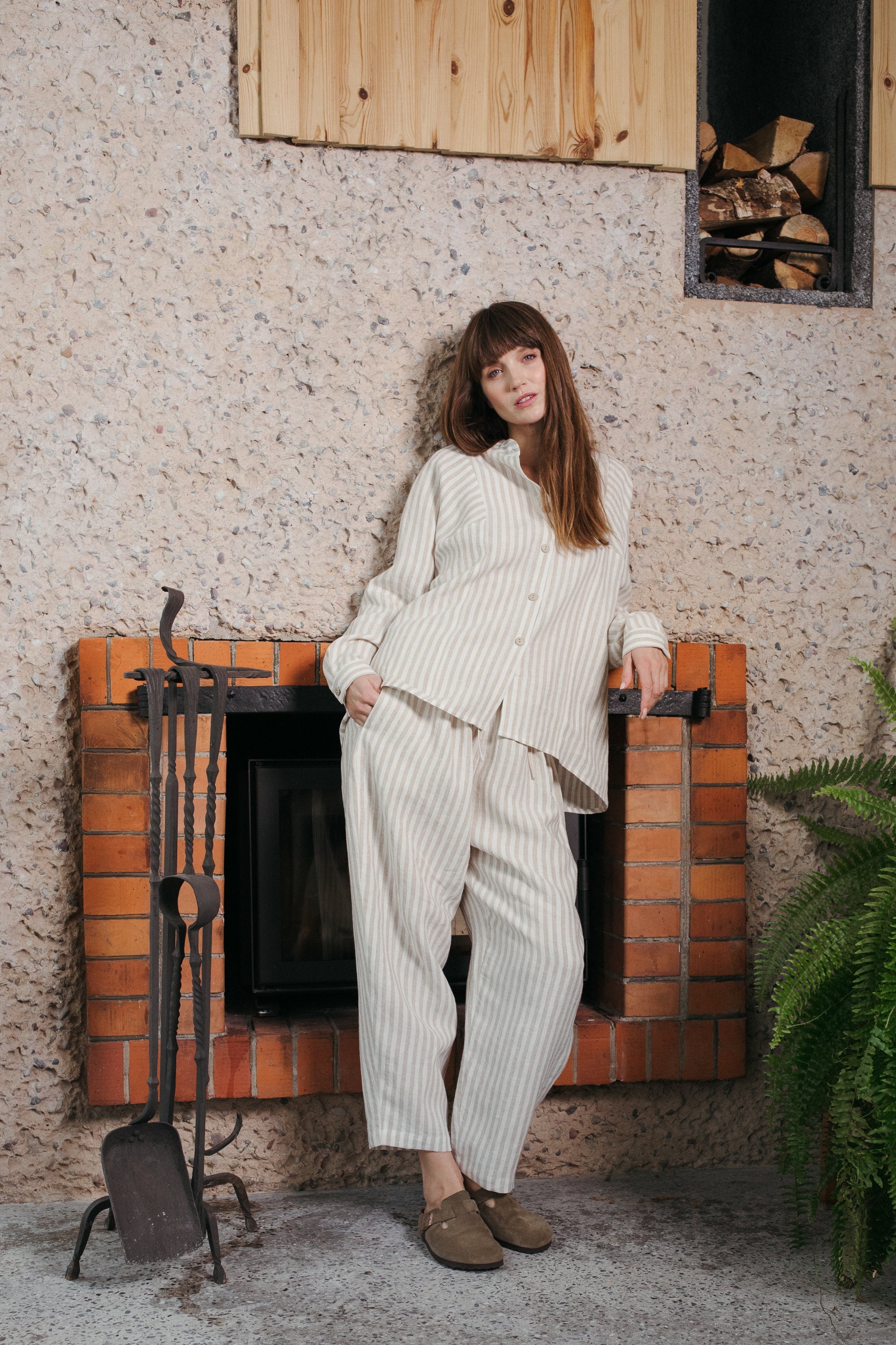 Woman co-ords set, Linen women's matching set, Striped linen suit, Loungewear linen matching outfit by the ManInTheStudio