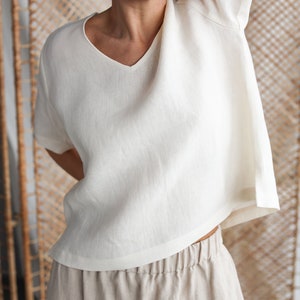 Linen oversized V-neck top / Handmade by MITS image 8