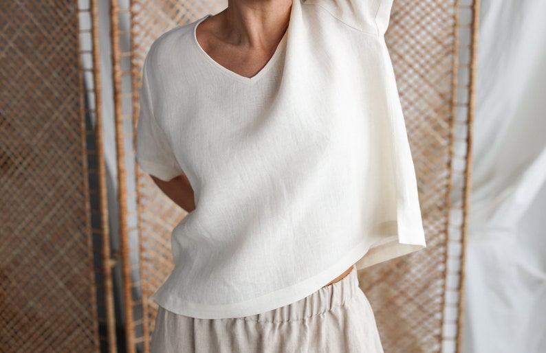 Linen oversized V-neck top / Handmade by MITS image 8