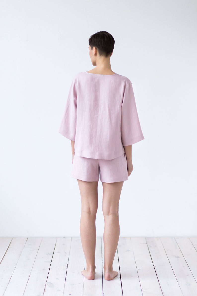 Loose linen top and relaxed fit shorts set. Women's Two piece linen set. image 7