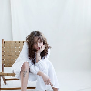 White linen long sleeve maxi wrap dress / Handmade by MITS image 5