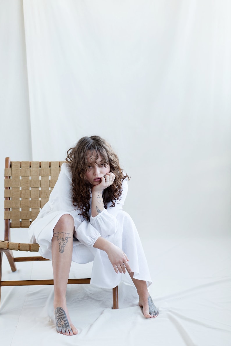 White linen long sleeve maxi wrap dress / Handmade by MITS image 5