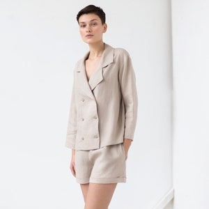 Women's linen 2 piece suit / Double faced jacket / Elastic waist band shorts / ManInTheStudio