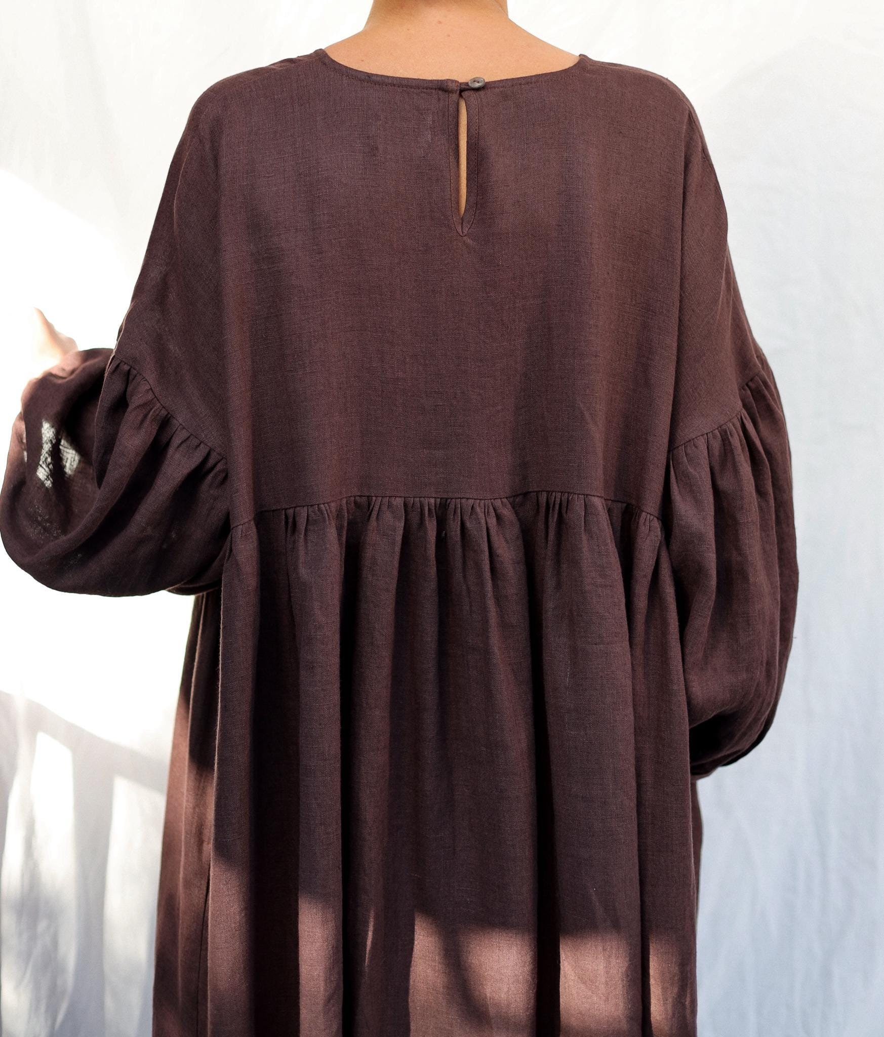 Dark Brown Linen Dress Womens - Etsy