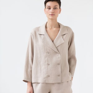 Women's linen 2 piece suit / Double faced jacket / Elastic waist band shorts / ManInTheStudio image 6