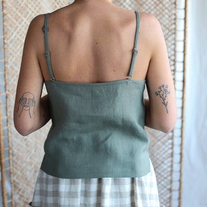 Sleeveless hunter green linen slip top / MITS image 3