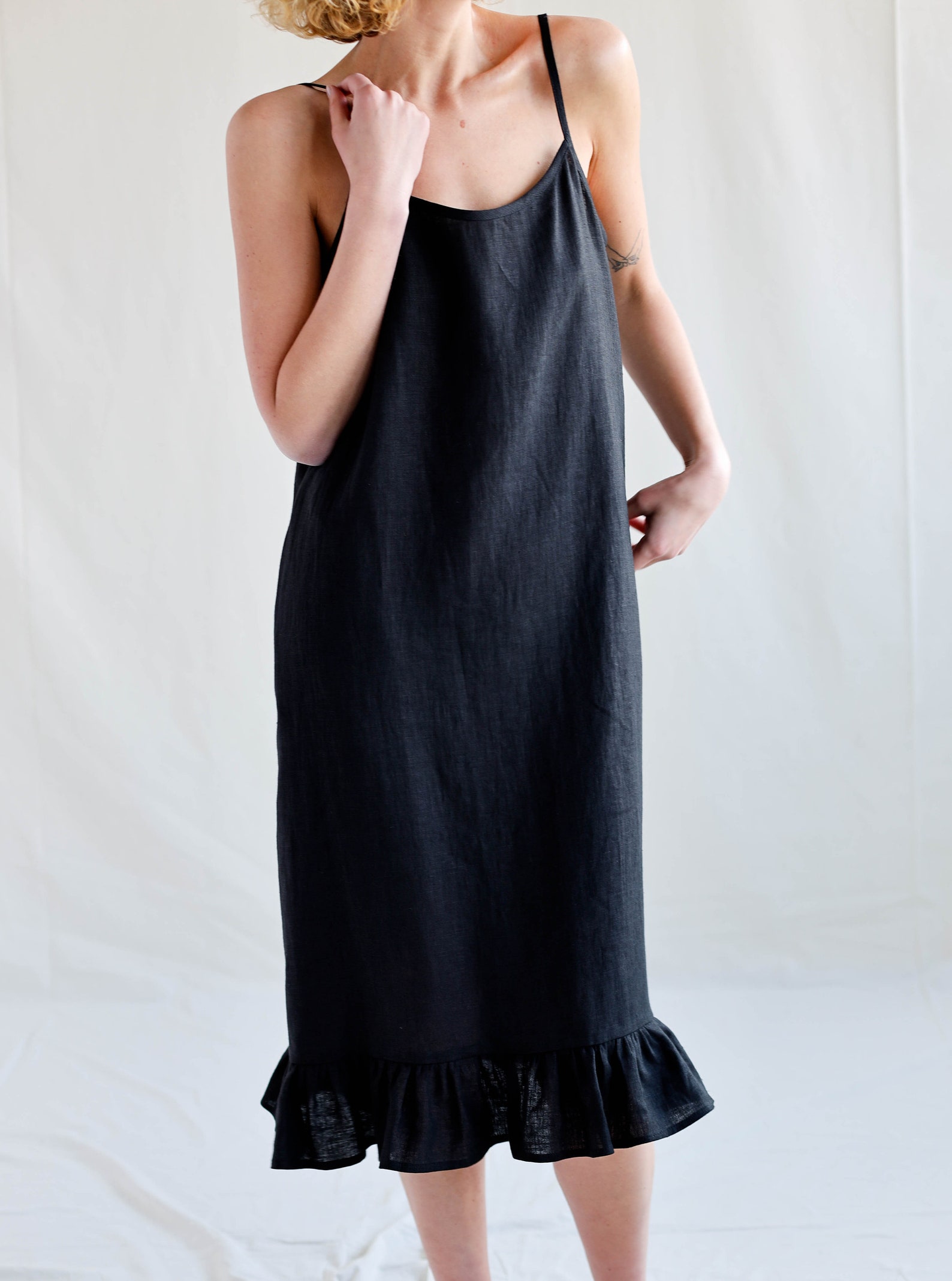 Nantucket Black Striped Linen Cami Dress