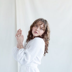 White linen long sleeve maxi wrap dress / Handmade by MITS image 8