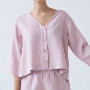 Soft linen V-neck oversized top / MITS image 6