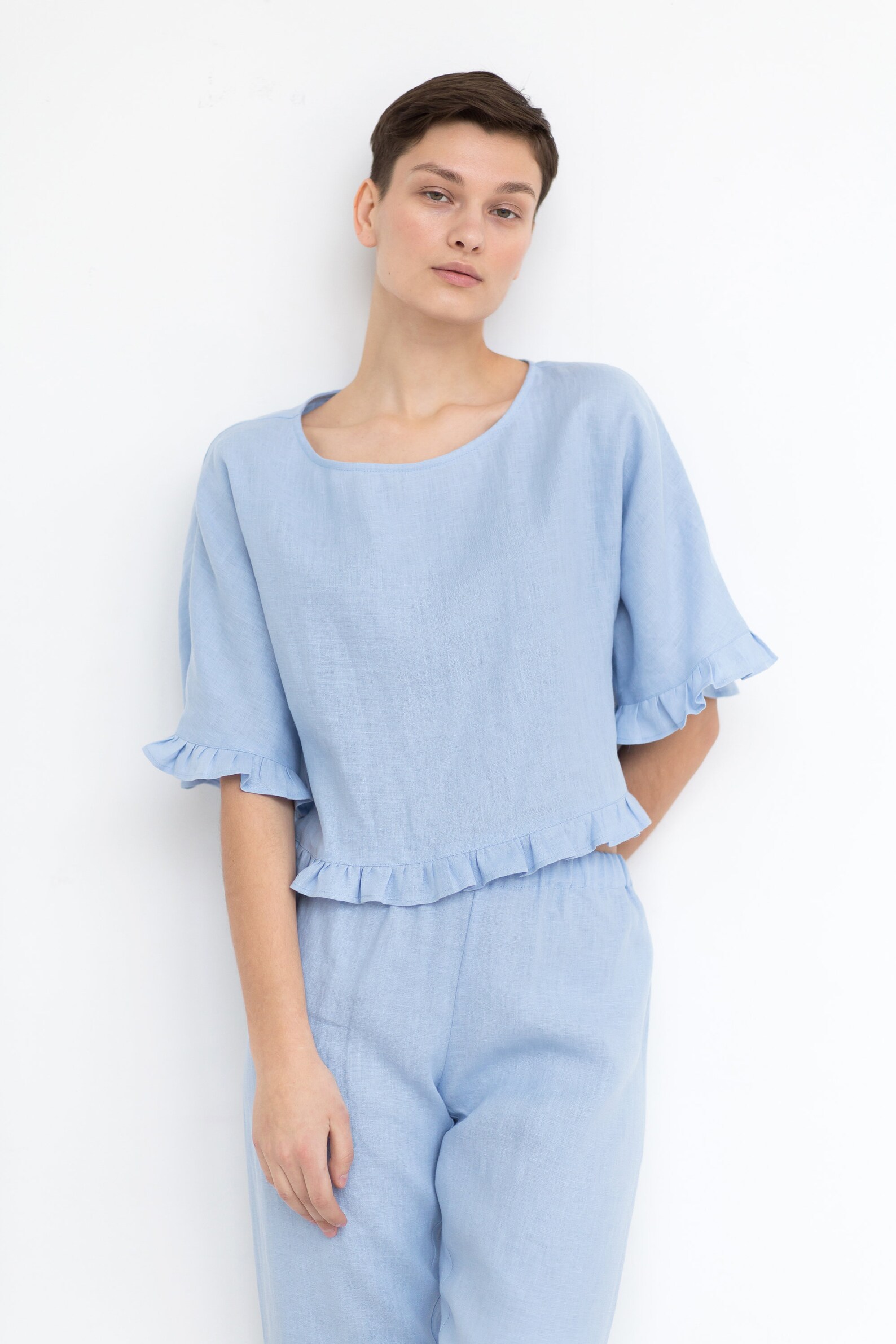 Linen Pajamas Women Set / Soft Linen Blouse Tapered / MITS Etsy India