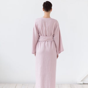 Natural linen bathrobe with pockets / Soft linen robe / Long morning linen gown image 7