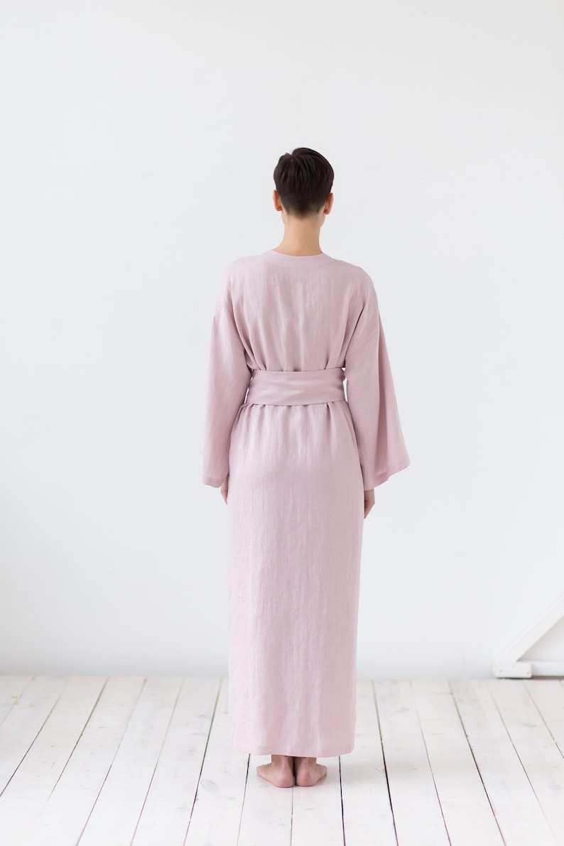 Natural linen bathrobe with pockets / Soft linen robe / Long morning linen gown image 7